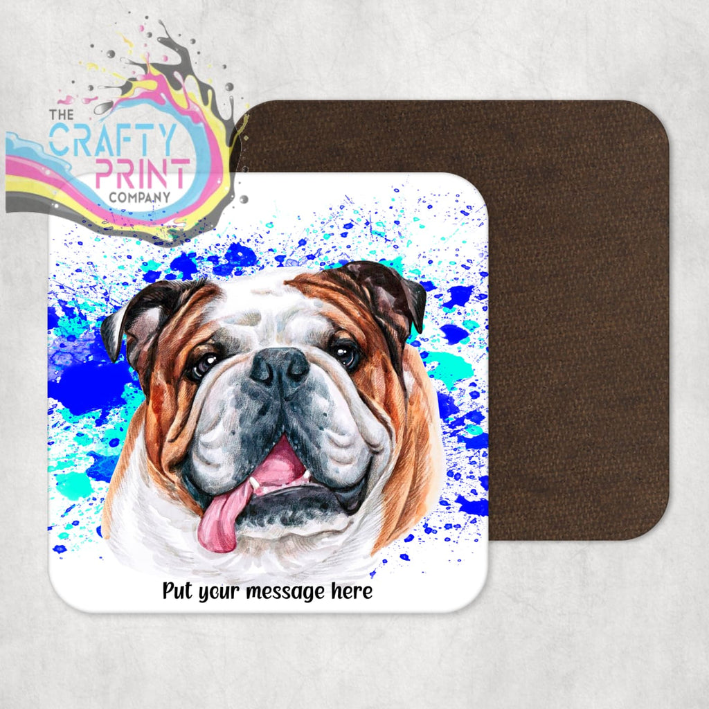 English Bulldog Paint Splatter Personalised Coaster - Blue