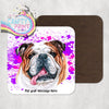 English Bulldog Paint Splatter Personalised Coaster - Pink