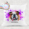 English Bulldog Paint Splatter Personalised Cushion - Pink