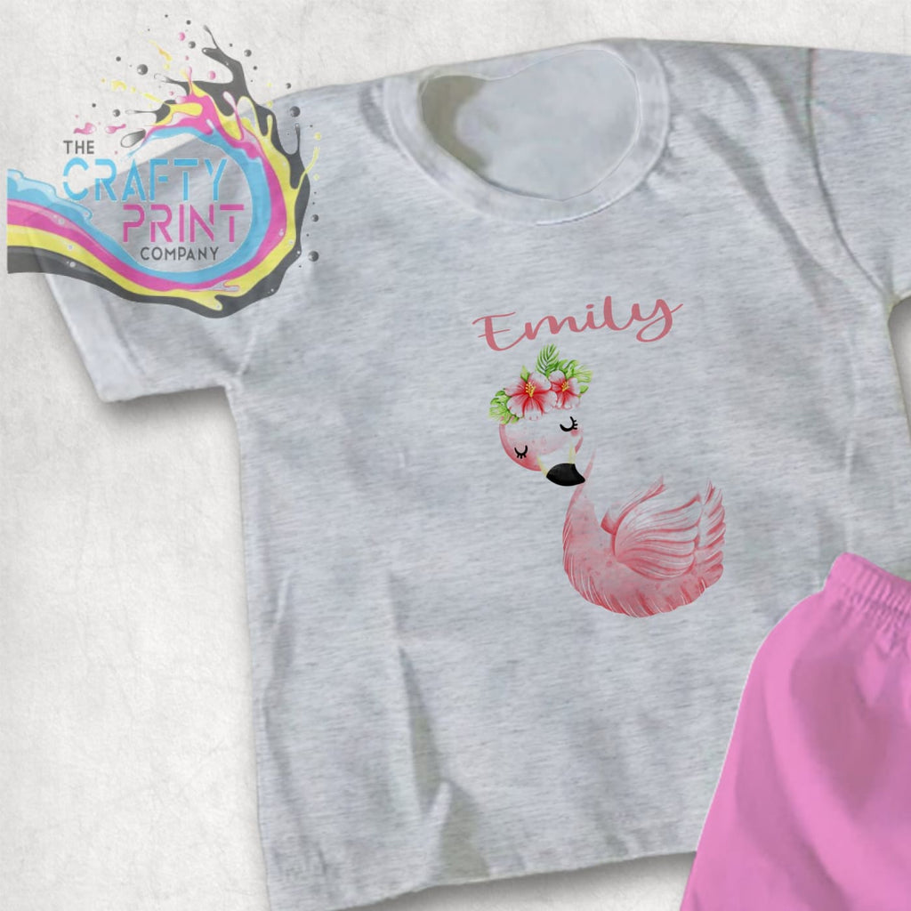 Flamingo Personalised T-shirt - Grey - Shirts & Tops