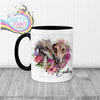 Greyhounds Floral Personalised Mug - Black Handle & Inner