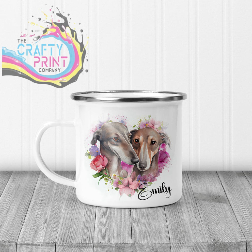 Greyhounds Floral Personalised Mug - Enamel - Mugs