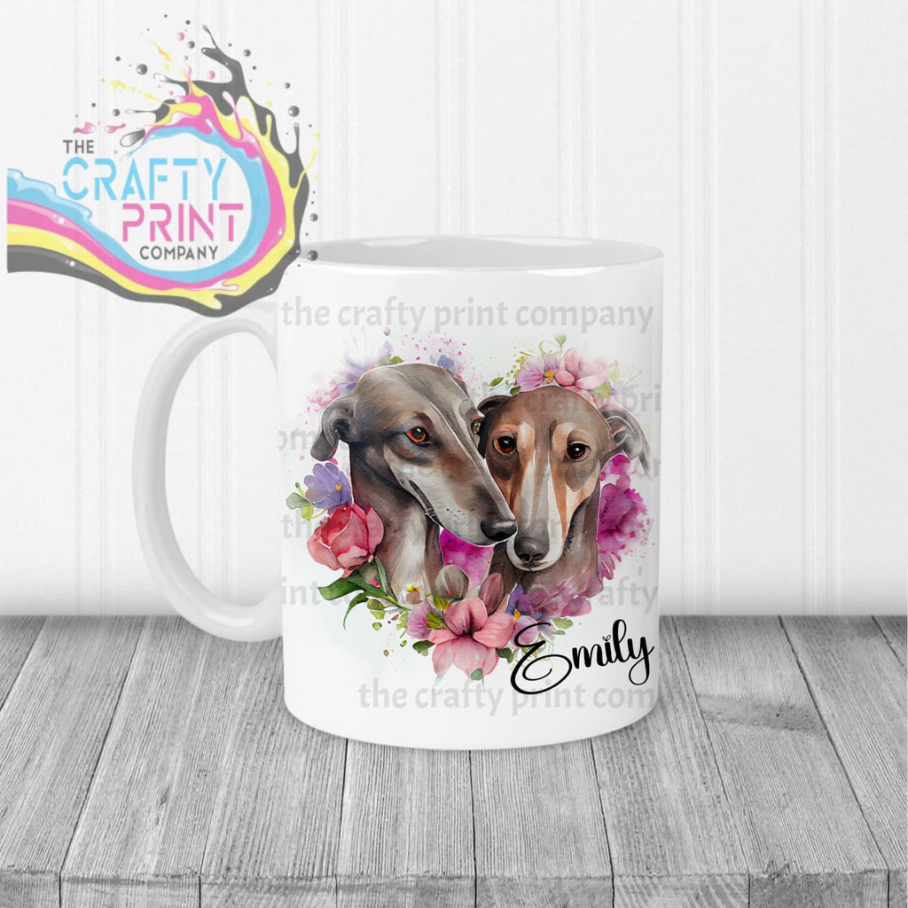 Greyhounds Floral Personalised Mug - White Handle & Inner