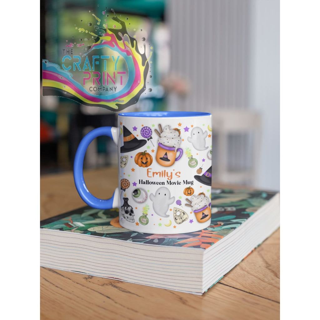 Halloween Movie Personalised Mug - Blue Handle & Inner