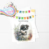 Happy Birthday Bunting Dark Malamute Puppy Flowers A5 Card