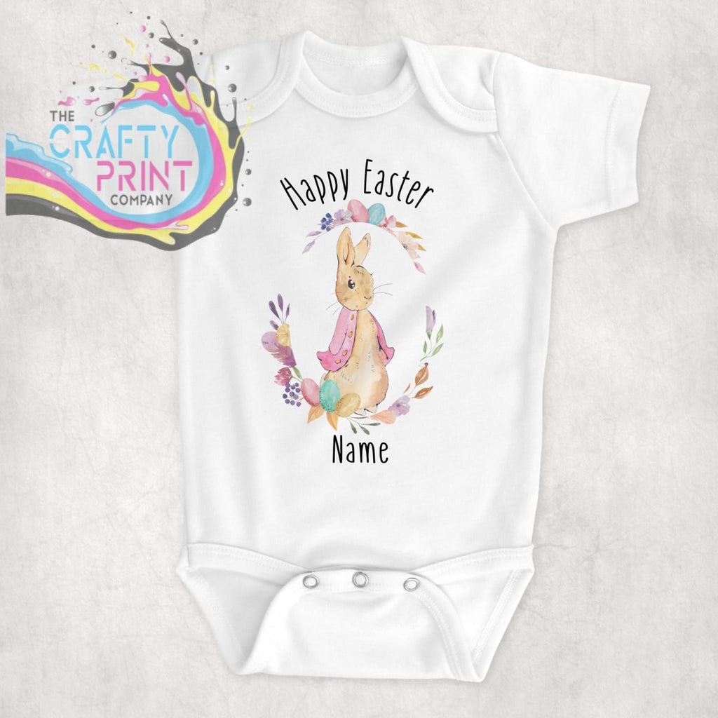 Happy Easter Peter Rabbit Personalised Bodysuit - Pink Coat