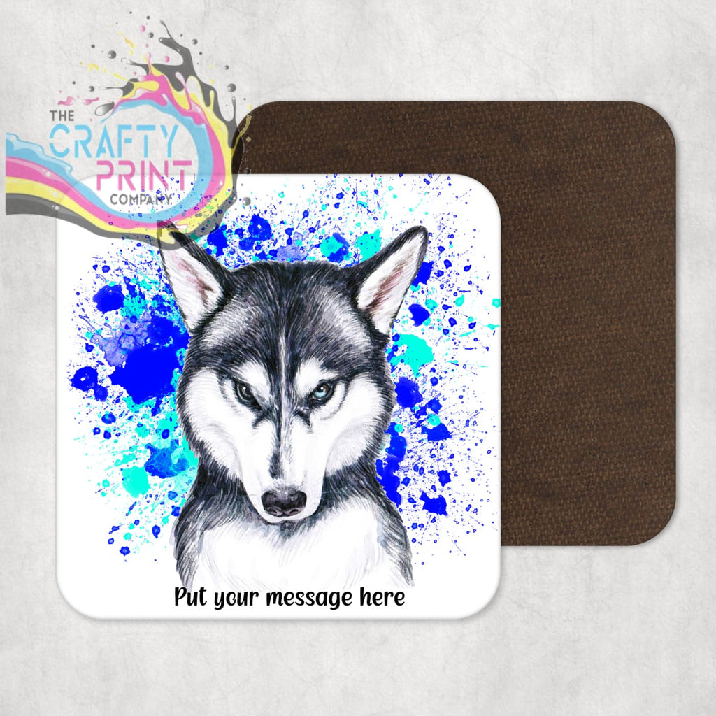 Husky Paint Splatter Personalised Coaster - Blue - Green