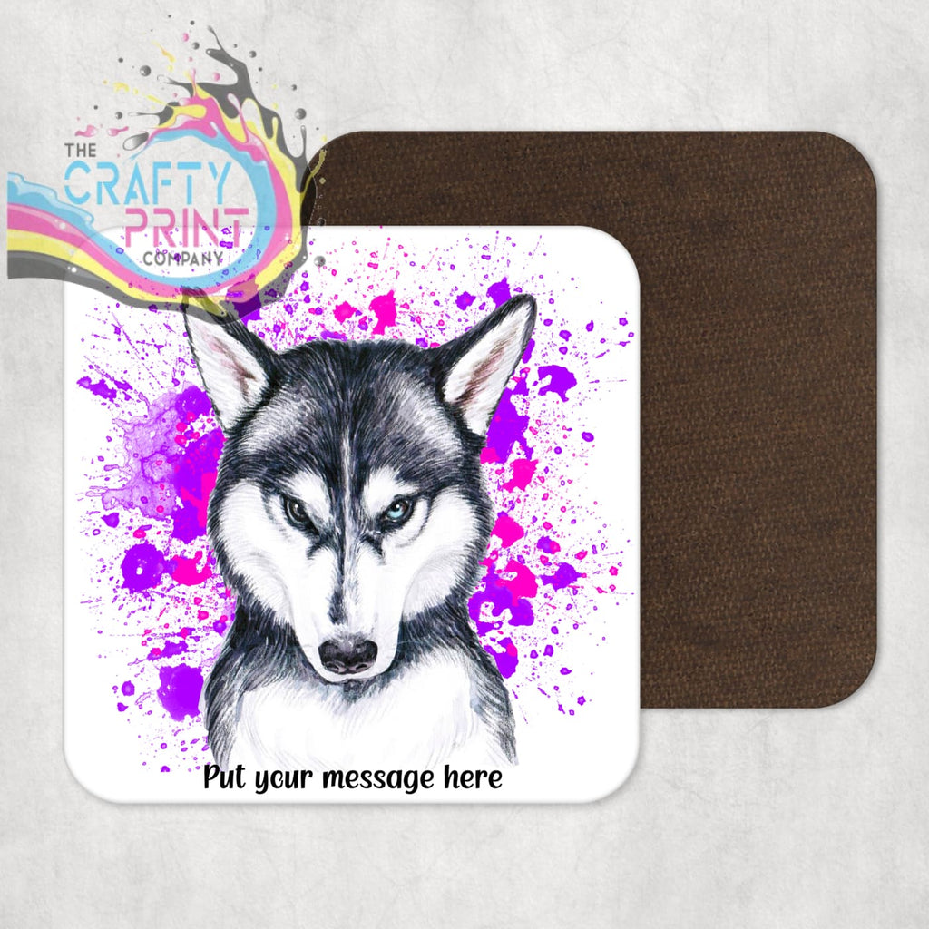 Husky Paint Splatter Personalised Coaster - Pink - Purple