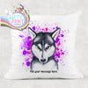 Husky Paint Splatter Personalised Cushion - Pink - Purple