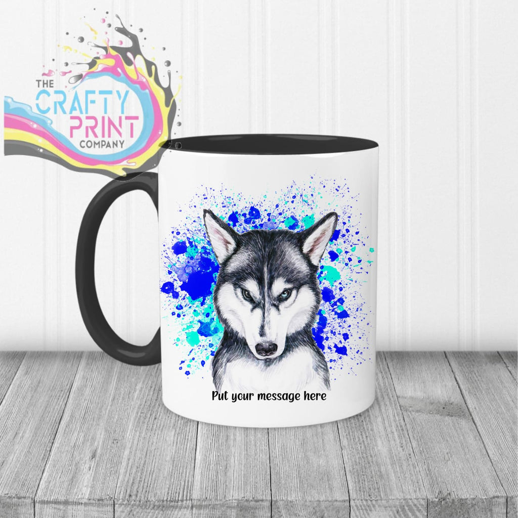 Husky Paint Splatter Personalised Mug - Black Handle &