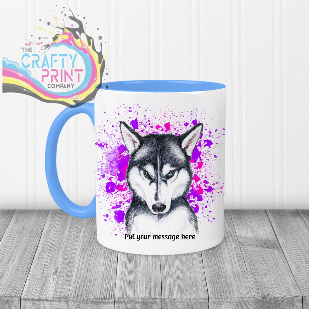 Husky Paint Splatter Personalised Mug - Blue Handle & Inner