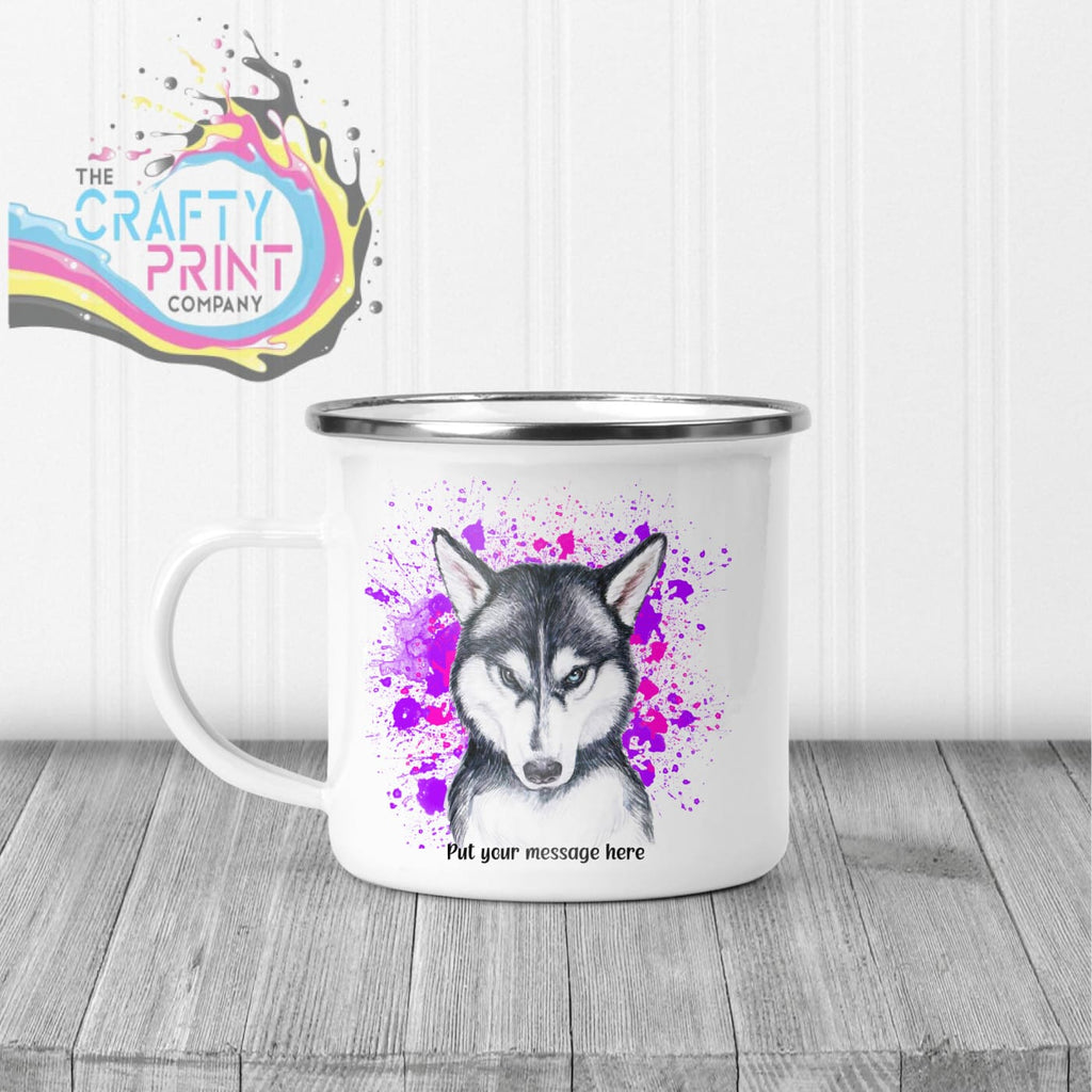 Husky Paint Splatter Personalised Mug - Enamel / Pink