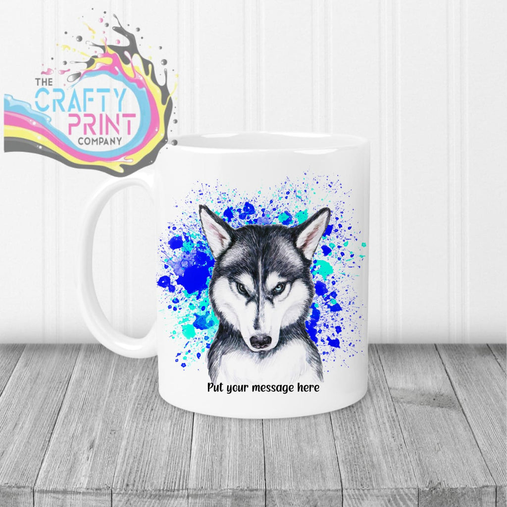 Husky Paint Splatter Personalised Mug - White Handle &