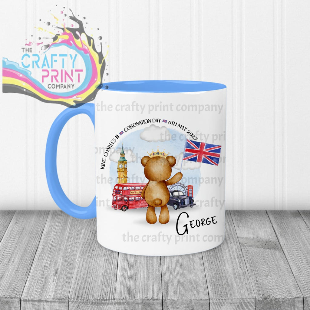 King Charles III Coronation 2023 Teddy Mug - Blue Handle &