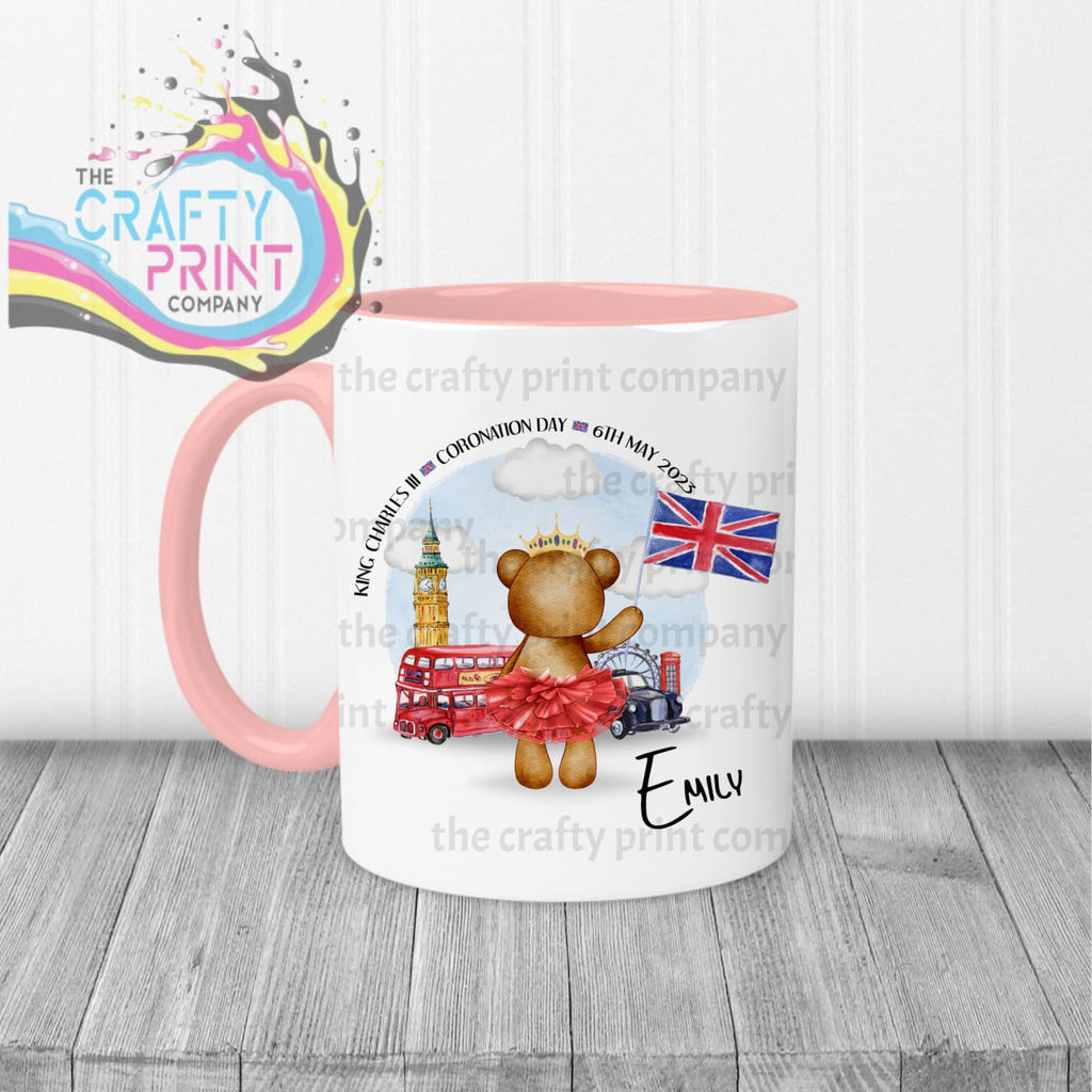 King Charles III Coronation 2023 Teddy Mug - Pink Handle &