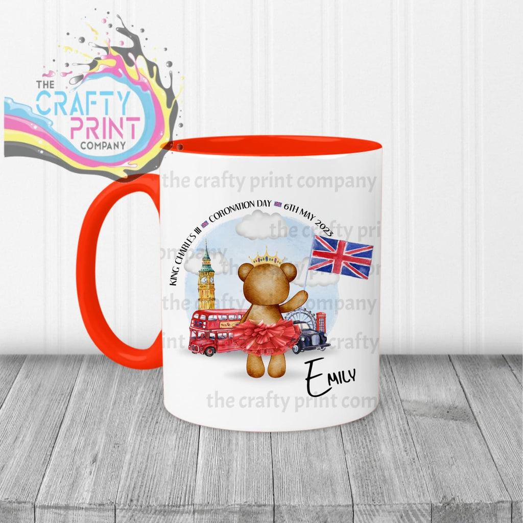 King Charles III Coronation 2023 Teddy Mug - Red Handle &