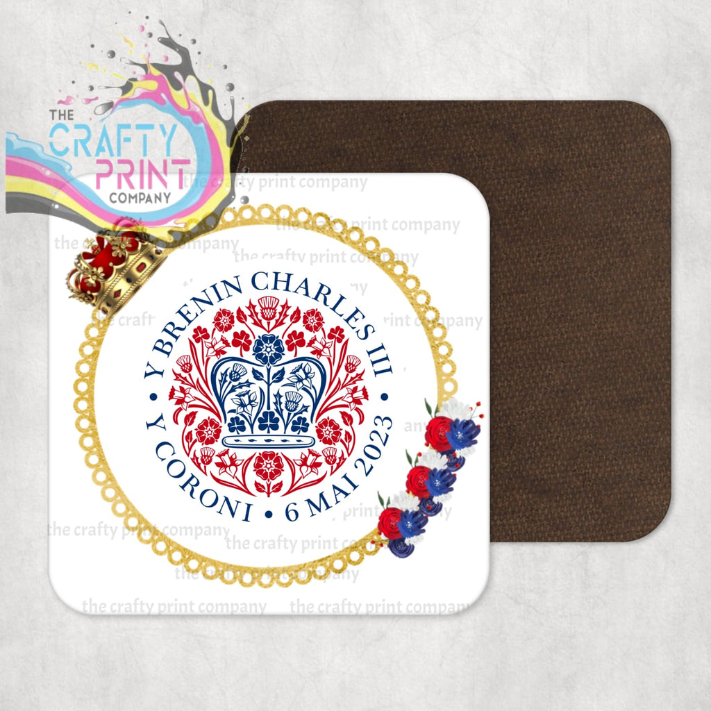 King Charles III Coronation Logo Crown Flowers Coaster