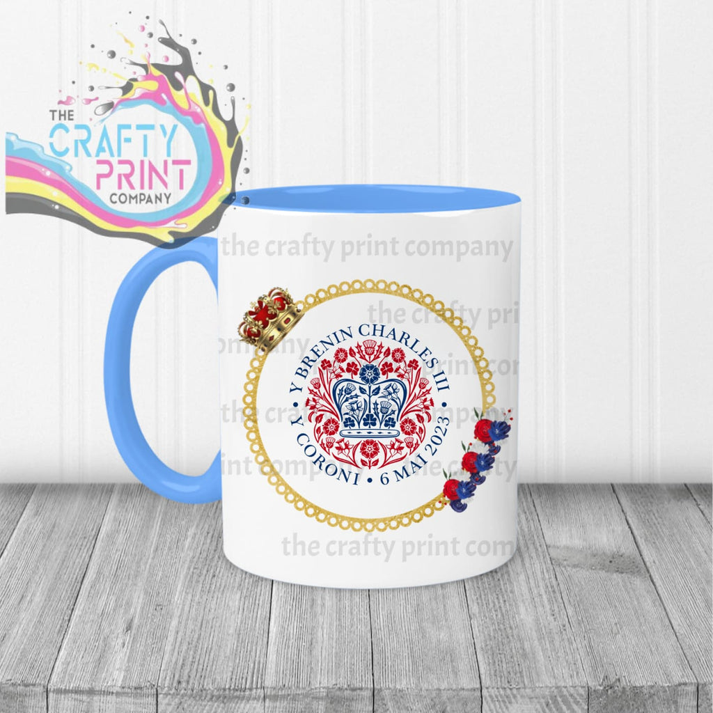 King Charles III Coronation Logo Crown Flowers Mug - Blue