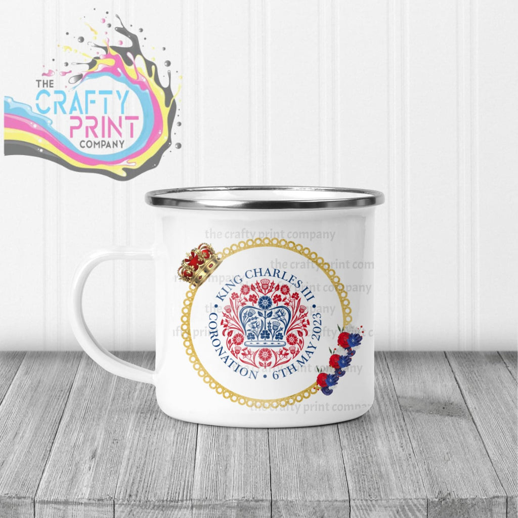 King Charles III Coronation Logo Crown Flowers Mug - Enamel