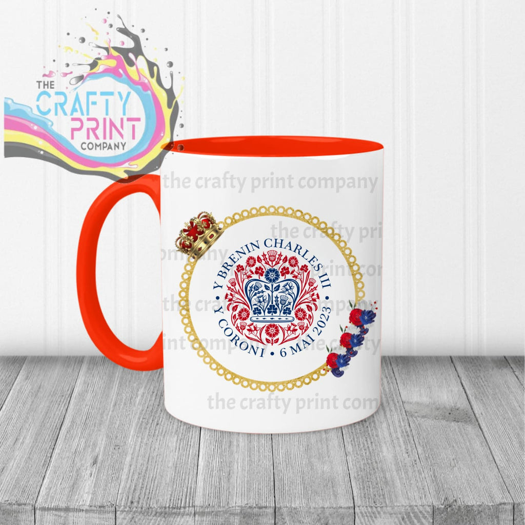 King Charles III Coronation Logo Crown Flowers Mug - Red