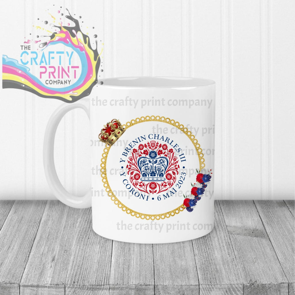 King Charles III Coronation Logo Crown Flowers Mug - White