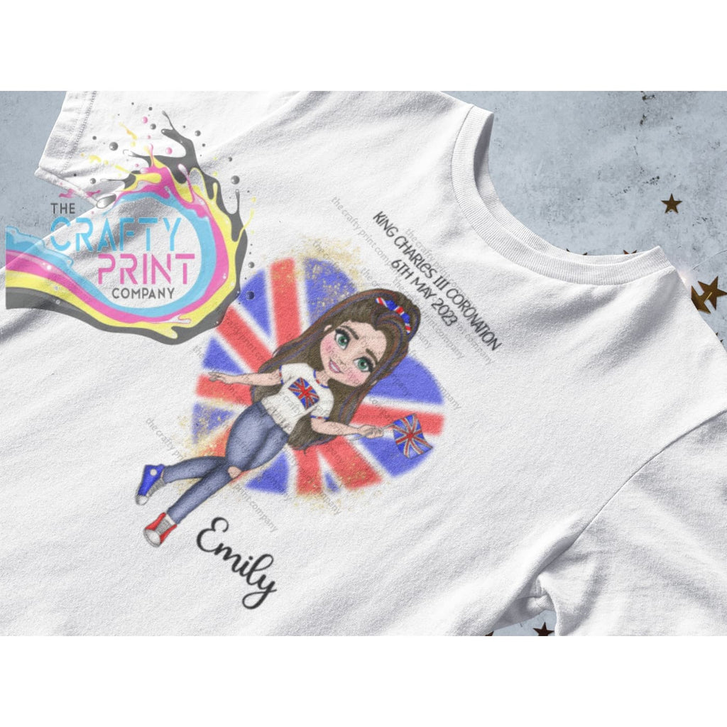 Kings Coronation Girl with Heart T-shirt Personalised