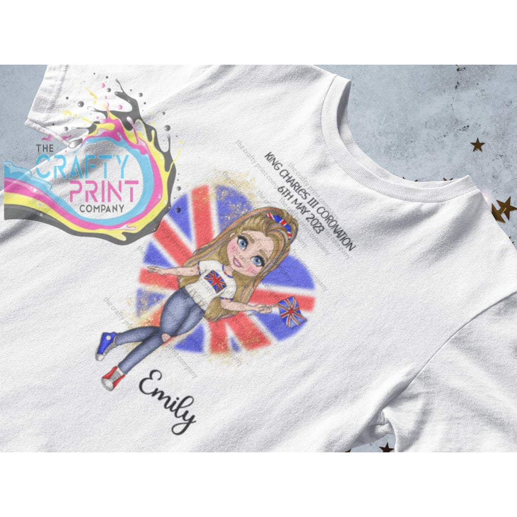 Kings Coronation Girl with Heart T-shirt Personalised