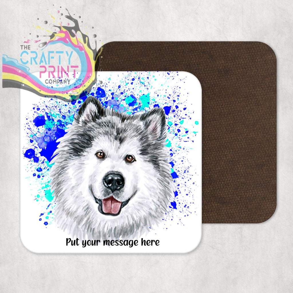 Malamute Paint Splatter Personalised Coaster - Blue - Green