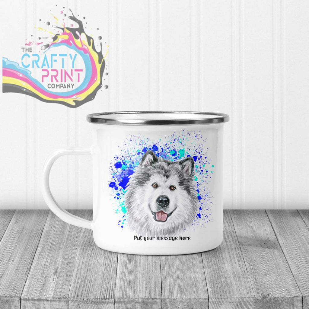 Malamute Paint Splatter Personalised Mug - Enamel / Blue