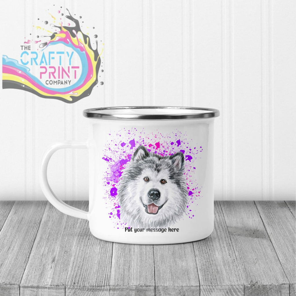 Malamute Paint Splatter Personalised Mug - Enamel / Pink