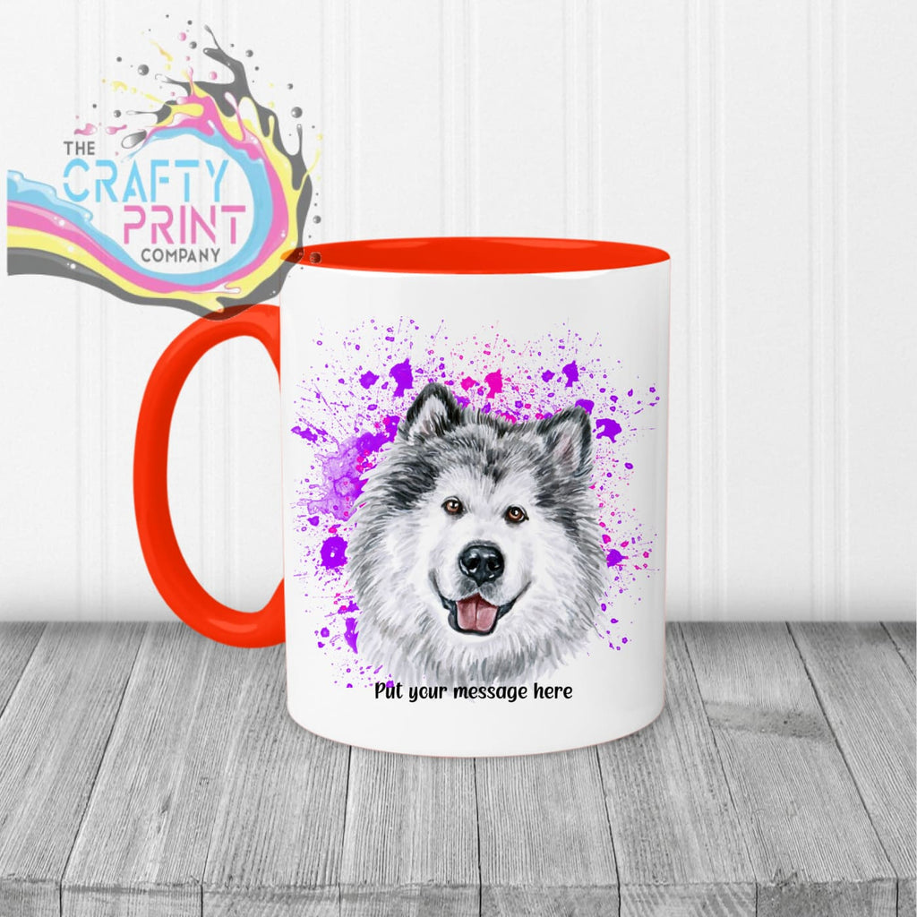 Malamute Paint Splatter Personalised Mug - Red Handle &