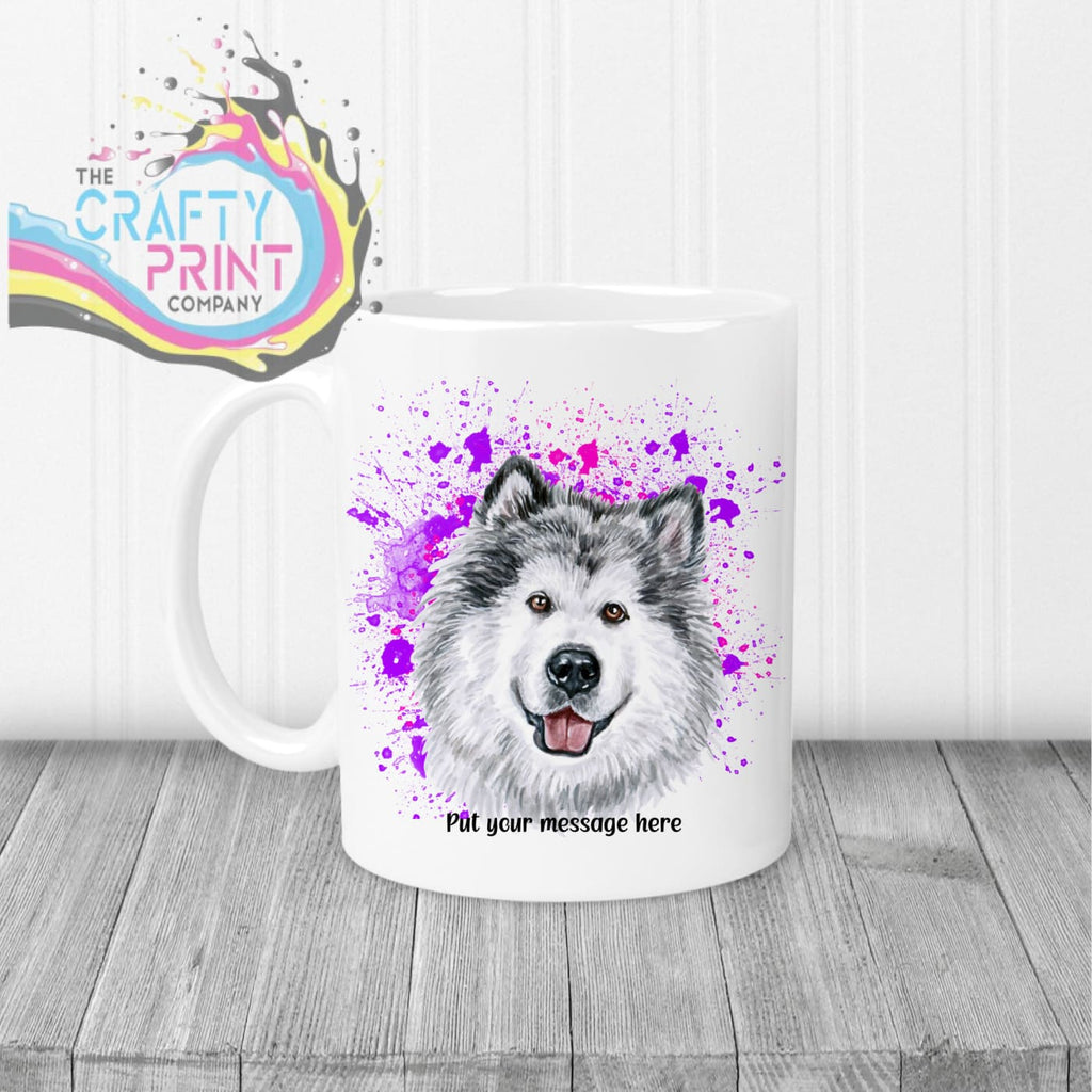 Malamute Paint Splatter Personalised Mug - White Handle &