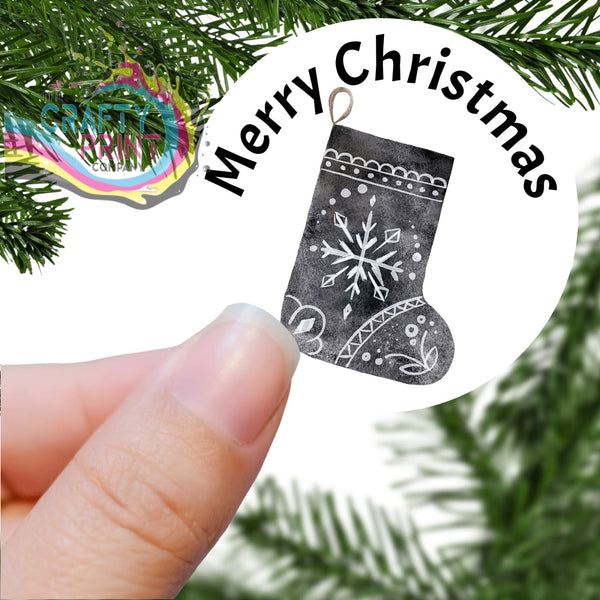 Merry Christmas Stocking Printed Sticker - X Small 25mm