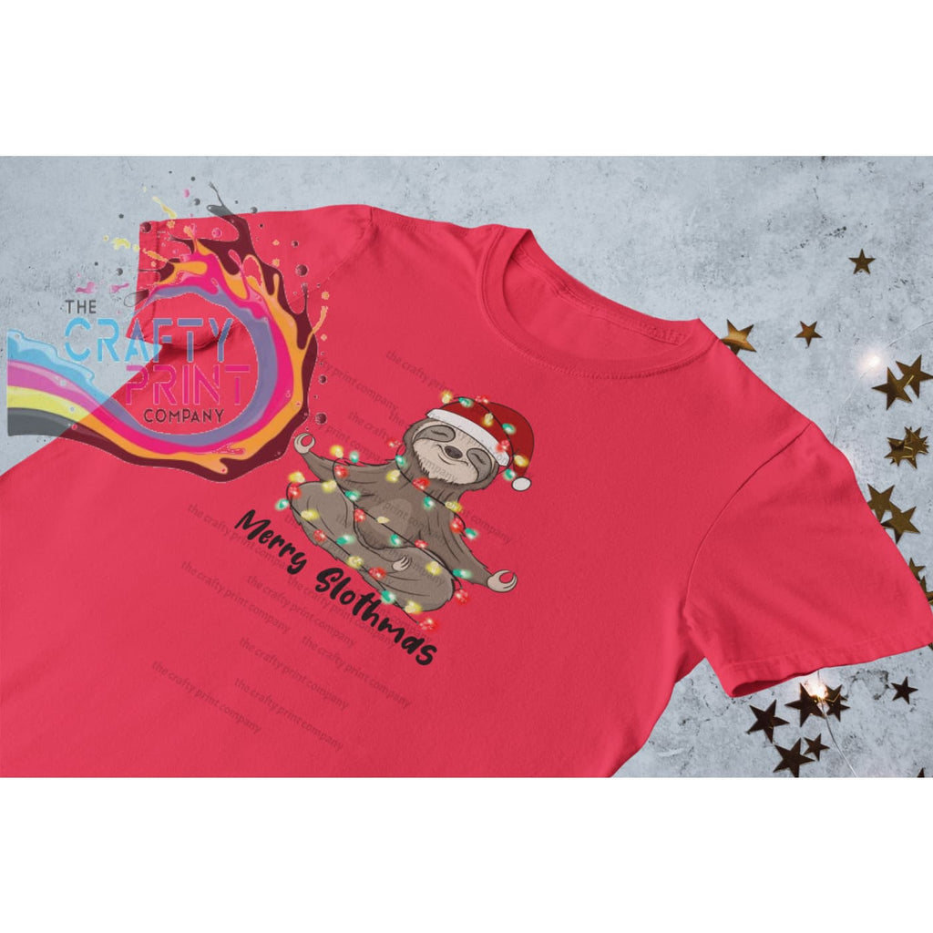 Merry Slothmas Children’s T-shirt - Red / 3-4 Years