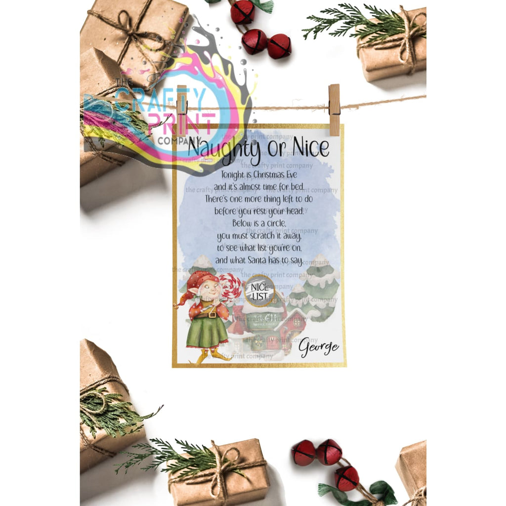 Naughty or Nice List? Postcard Scratch Card - Old Lady Elf