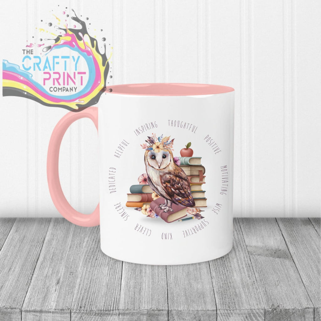 Owl Books Teacher Mug - Pink Handle & Inner / Female - Mugs