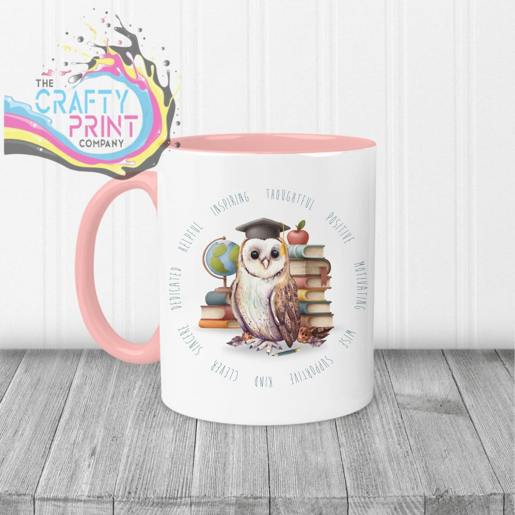 Owl Books Teacher Mug - Pink Handle & Inner / Male - Mugs