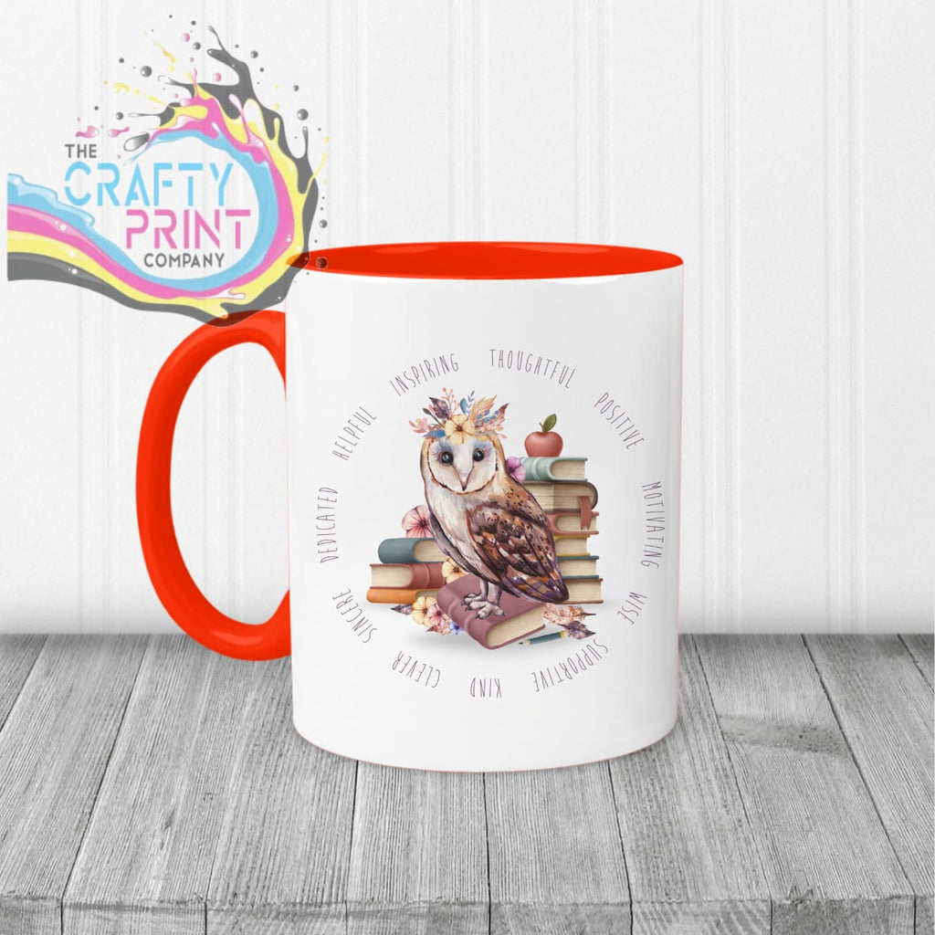 Owl Books Teacher Mug - Red Handle & Inner / Female - Mugs