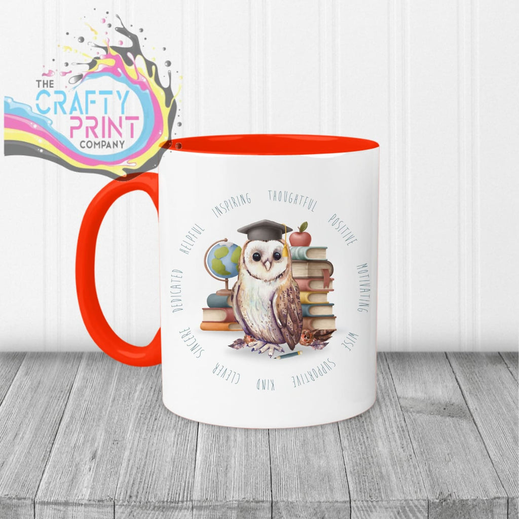 Owl Books Teacher Mug - Red Handle & Inner / Male - Mugs