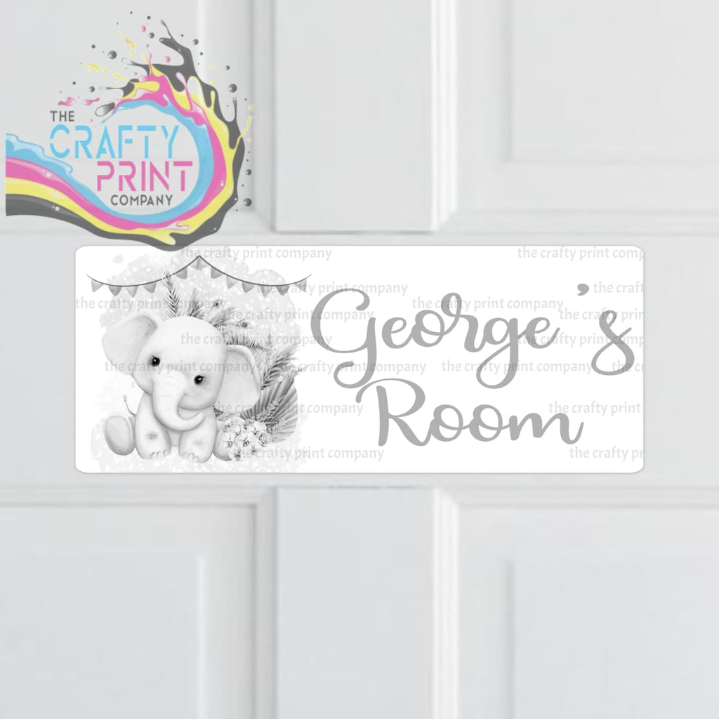 Personalised Boho Elephant Metal Bedroom Door Sign - Grey