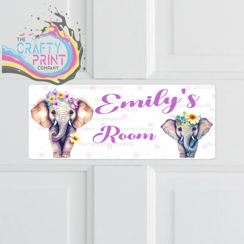 Personalised Elephants Flowers Metal Bedroom Door Sign