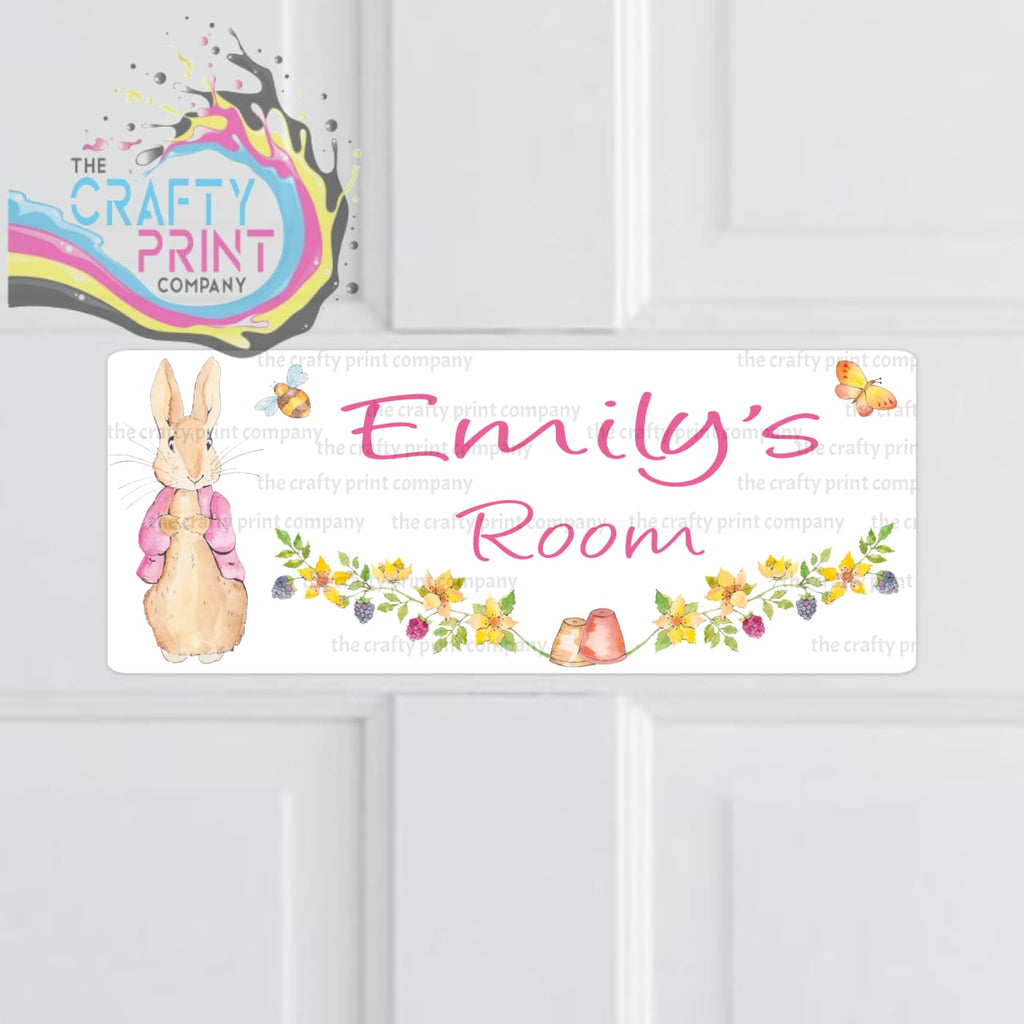 Personalised Peter Rabbit Metal Bedroom Door Sign - Pink