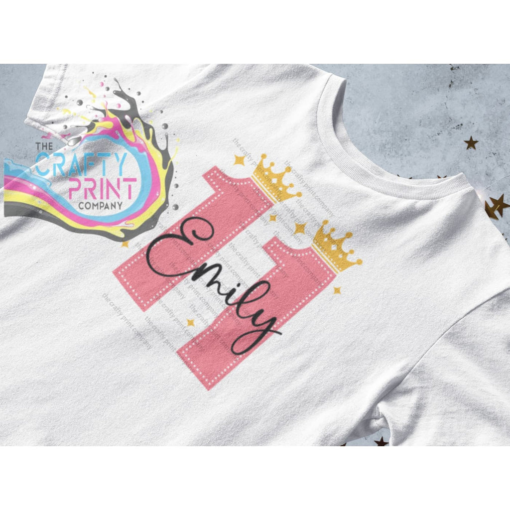 Pink Birthday Number and Crown Personalised T-shirt