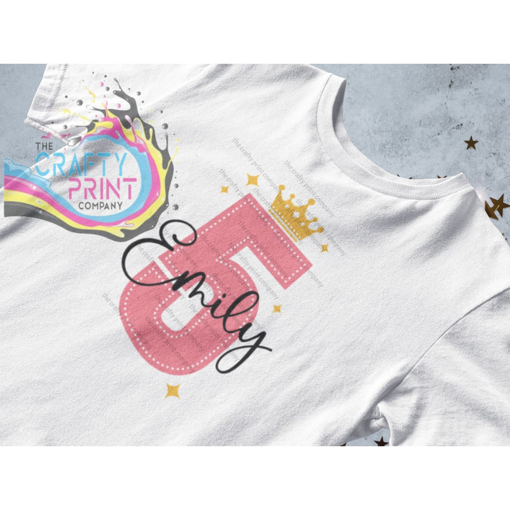 Pink Birthday Number and Crown Personalised T-shirt - Five