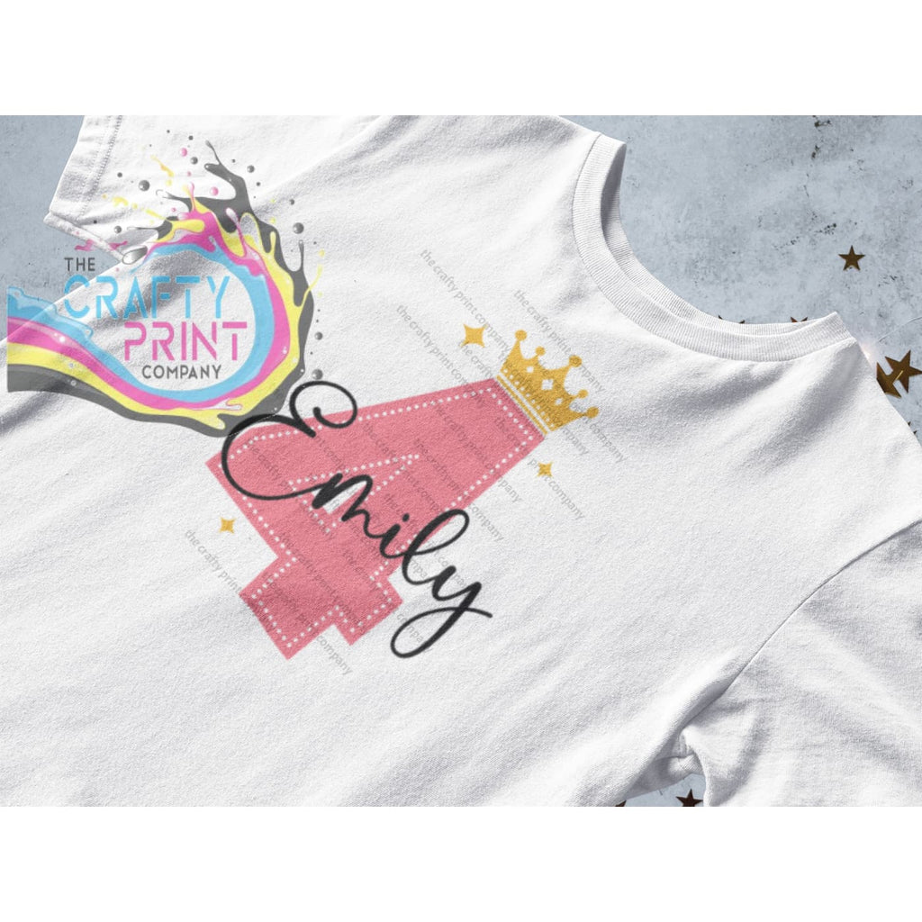 Pink Birthday Number and Crown Personalised T-shirt - Four