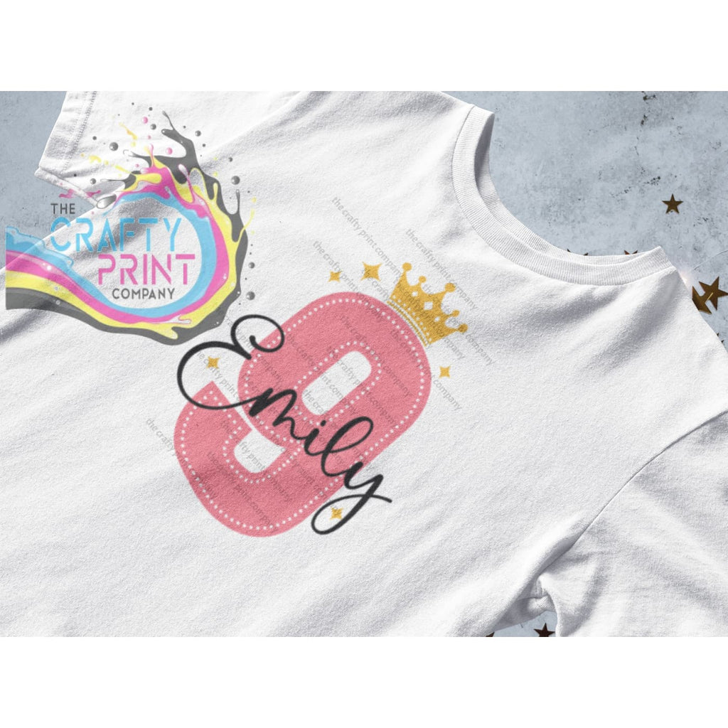 Pink Birthday Number and Crown Personalised T-shirt - Nine