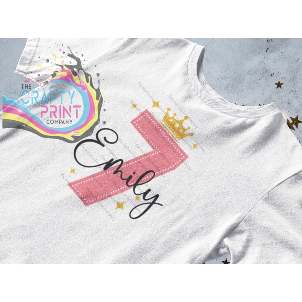 Pink Birthday Number and Crown Personalised T-shirt - Seven