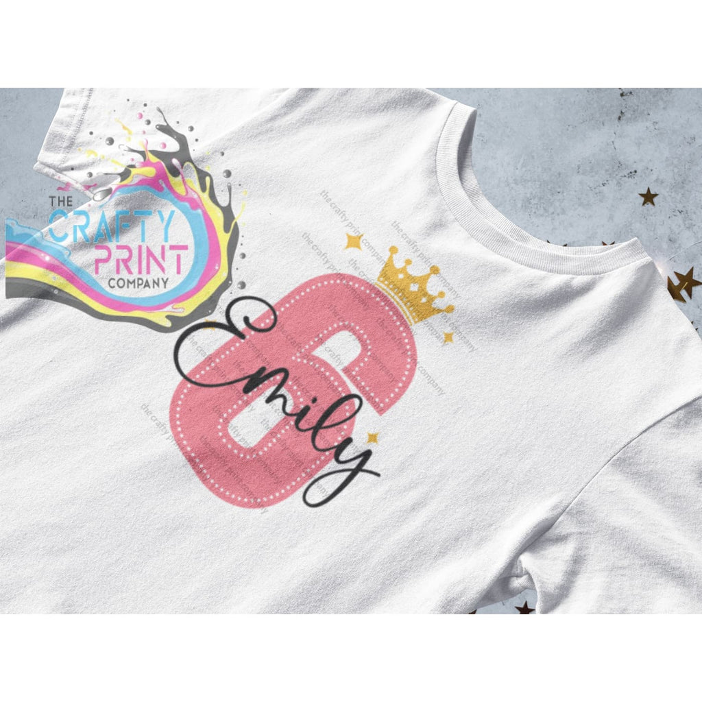 Pink Birthday Number and Crown Personalised T-shirt - Six