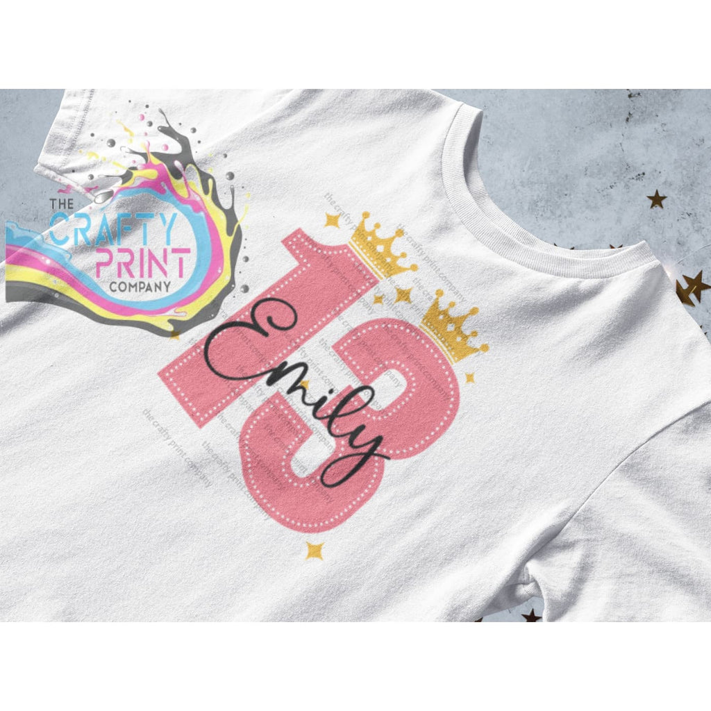 Pink Birthday Number and Crown Personalised T-shirt