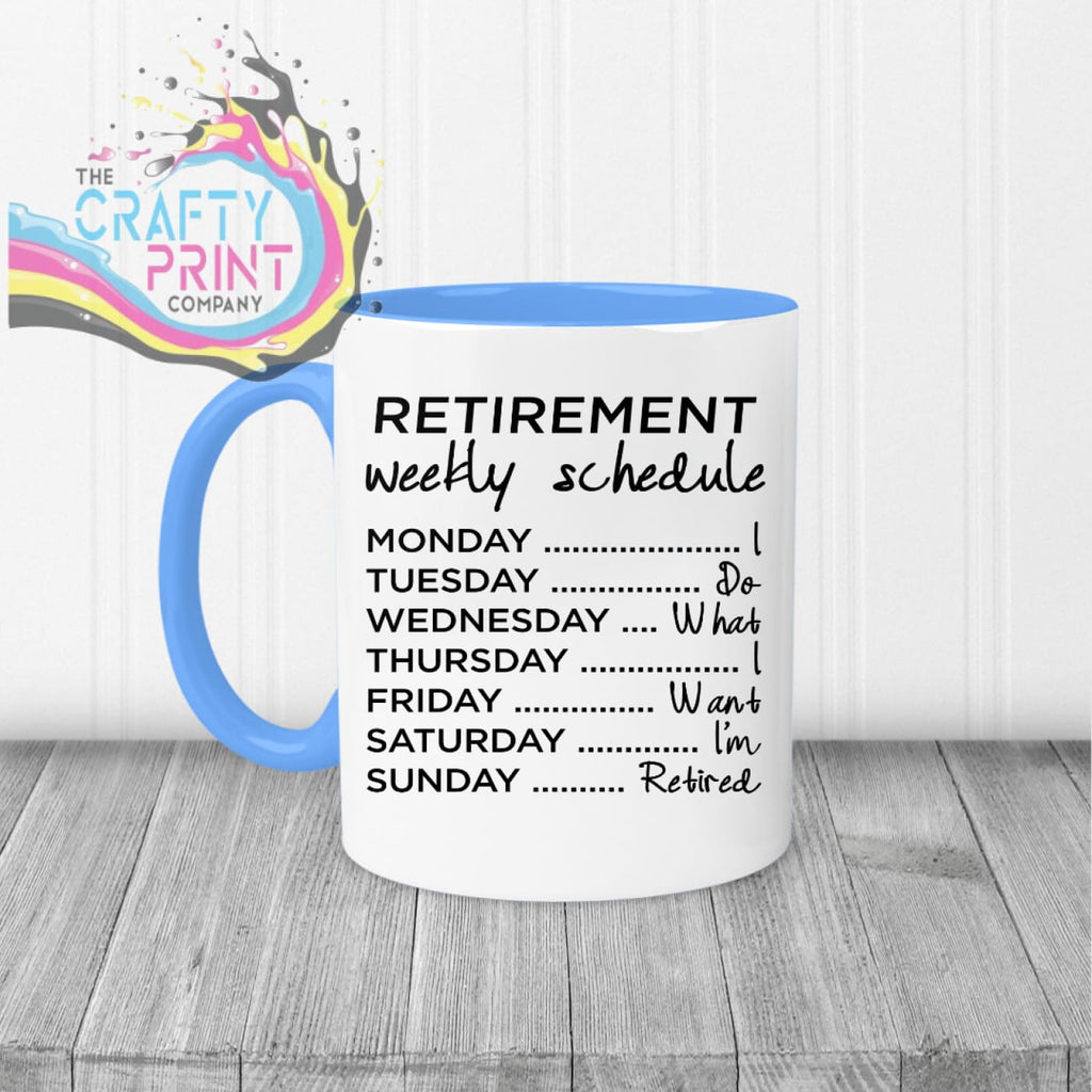 Retirement Weekly Schedule Mug - Blue Handle & Inner - Mugs